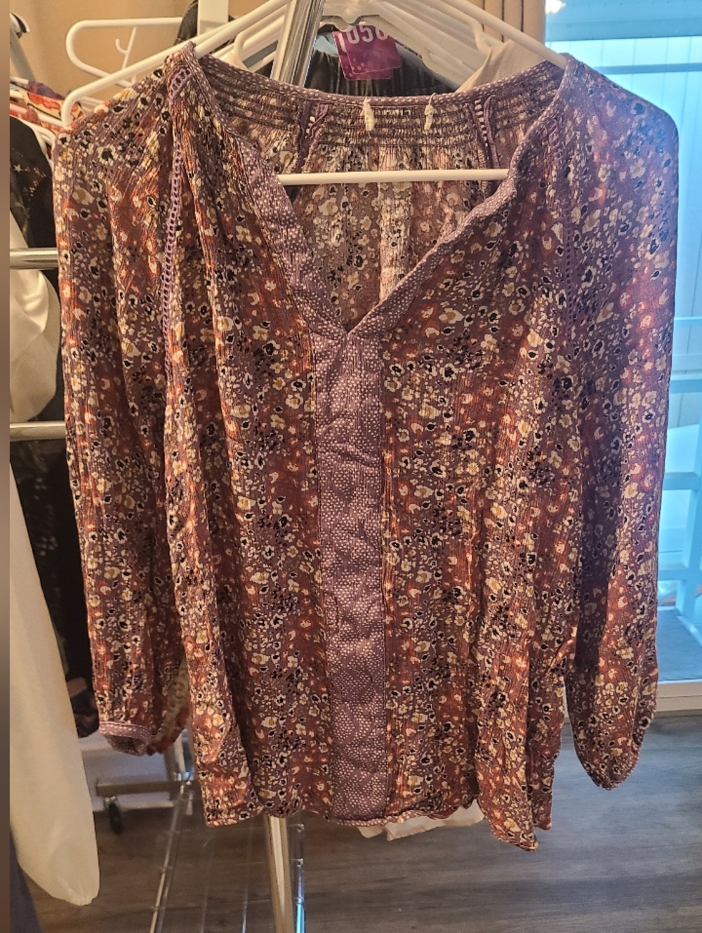 Lavender Pink Floral Boho Top, Medium but Fits Small - Picture 2 of 8